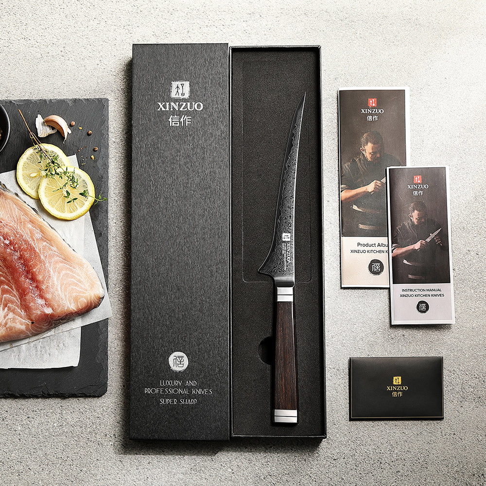 XINZUO Professional Fillet Knife, 67-layers Damascus Super Steel，Ergonomic Non-Slip Handle, Sharp Cutting Knife for Deboning Fish & Slicing Seafood