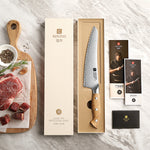 XINZUO Serrated Frozen Food Knife - Triple-Layer Composited Steel with Olive Wood Handle, Razor Sharp & Ergonomic Design-PIN Series