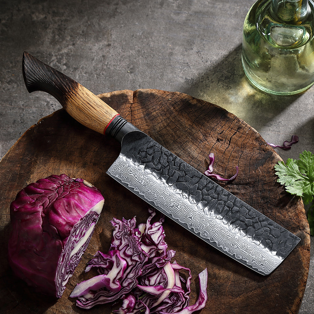 XINZUO 7 Inch Japanese Nakiri Knife, 67 Layers Damascus Steel with Burnt Oak Handle - Precision Vegetable Chef Knife for Professional & Home Use