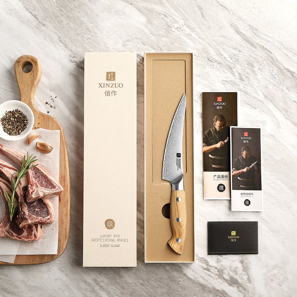 XINZUO Bone Fillet Knife - Triple-Layer Composited Steel with Olive Wood Handle, Razor Sharp & Ergonomic Design-PIN Series