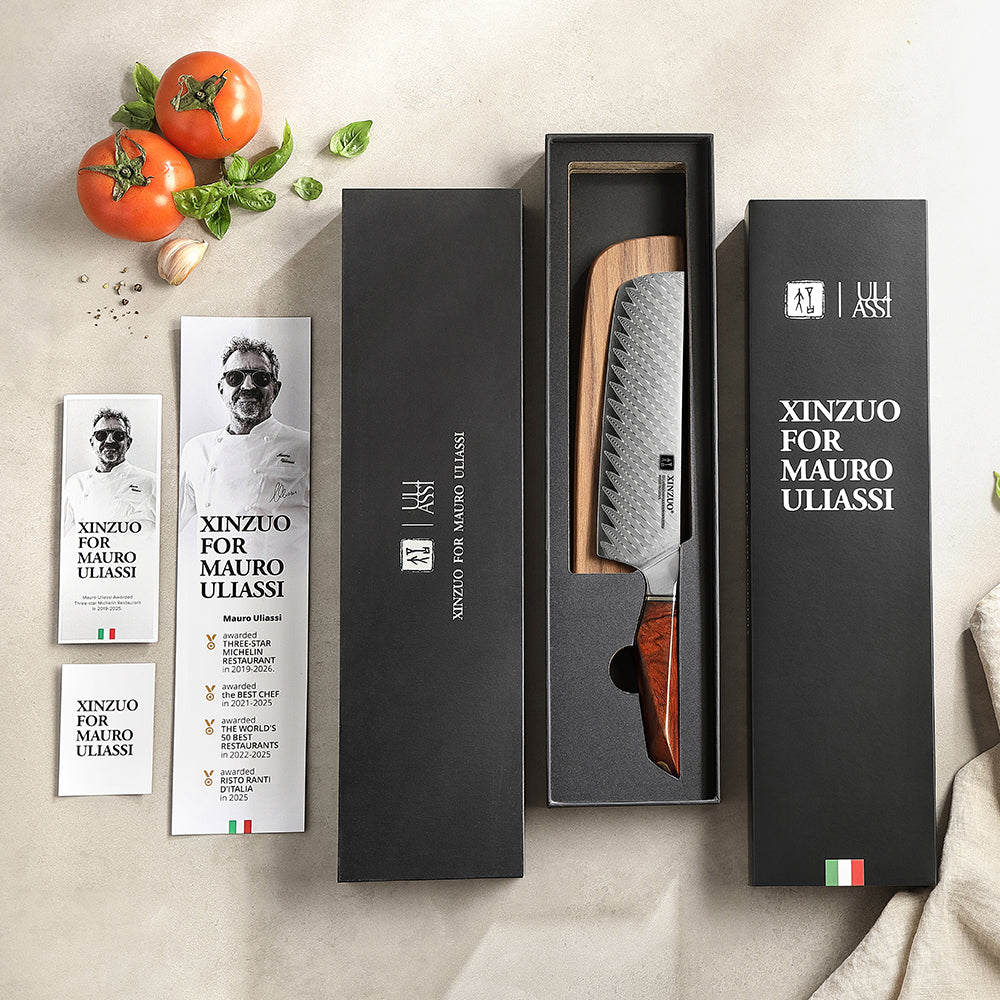 XINZUO Xing Series Professional 7.2”Nakiri Knife Damascus Steel Blade 14Cr14MoVNb Steel Core - Chopping Meat and Fruit