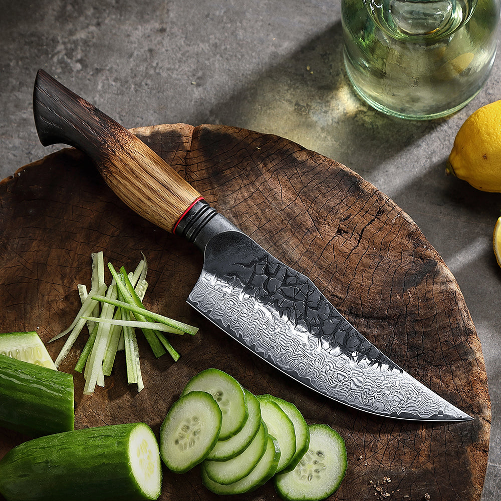 XINZUO 5.9 Inch Viking Knife 67 Layers Damascus Steel with Burnt Oak Handle – Norse-Inspired Tactical & Outdoor Utility Knife