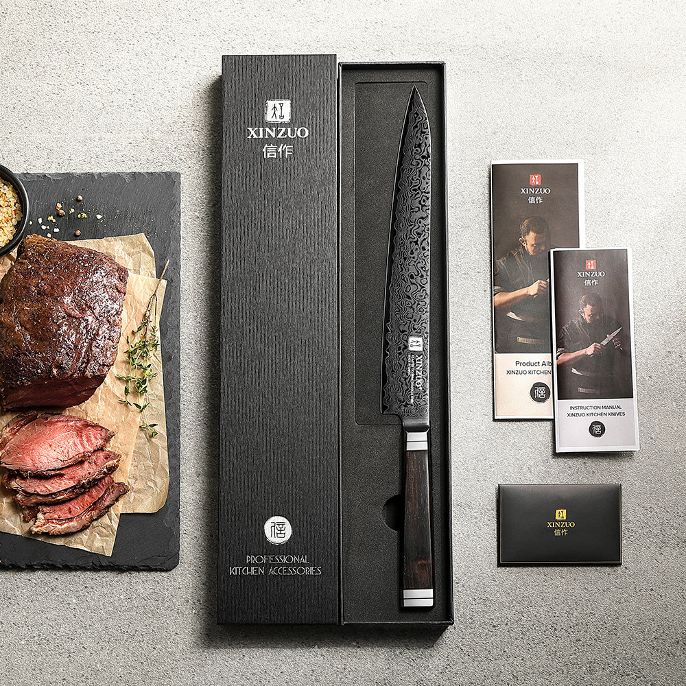 XINZUO 67-Layer Damascus 10" Slicing Knife – Carve with Confidence & Grace