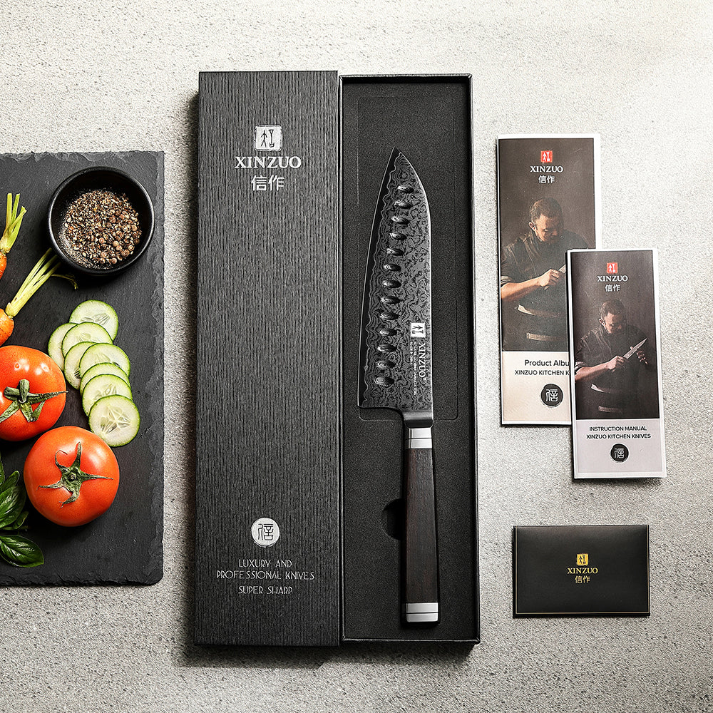 XINZUO Ji Series Japanese Santoku Knife 7.2 Inches,Damascus Steel Blade, with Exquisite Patterns, Presented in an Attractive Gift Box
