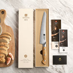 XINZUO Serrated Bread Knife - Triple-Layer Composited Steel with Olive Wood Handle, Razor Sharp & Ergonomic Design-PIN Series