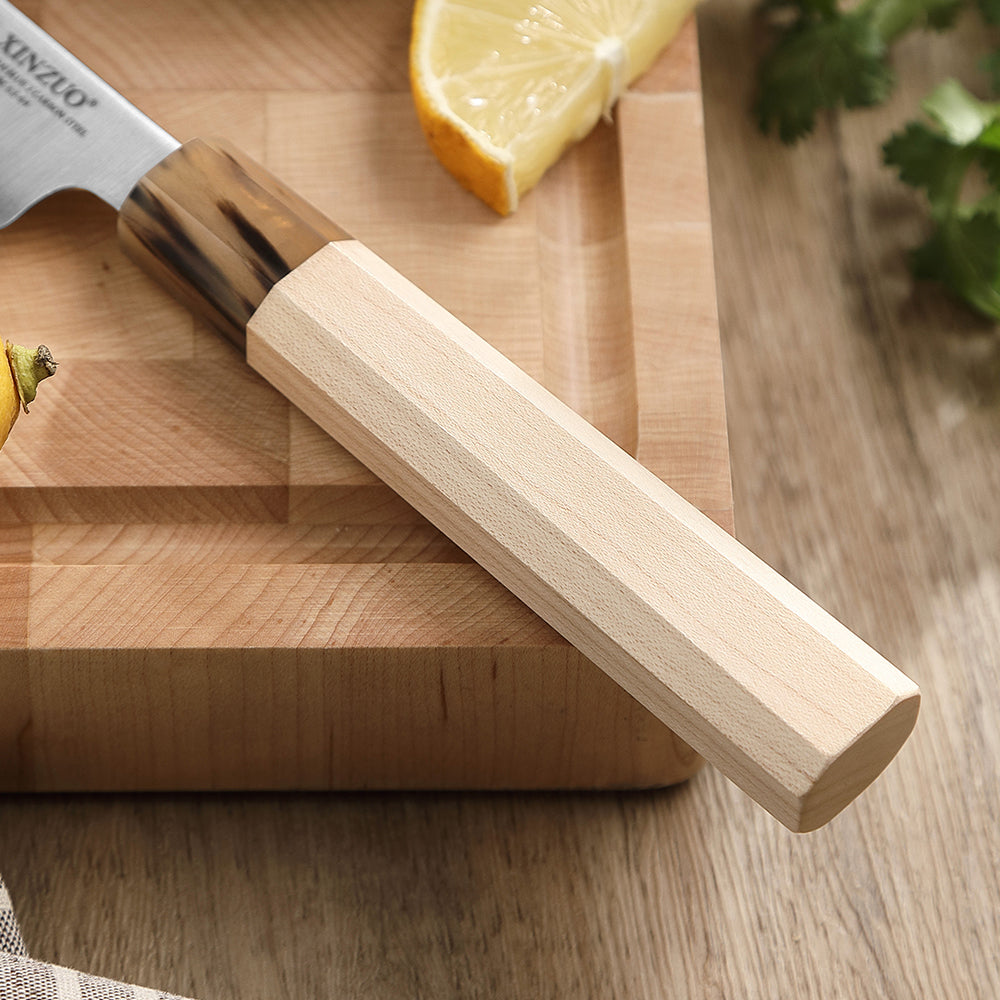 XINZUO Paring Knife Aogami No.2 Composite Steel, 3-Layer Sanyo Riki Blade 62-64HRC, Japanese Kitchen Knife