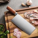 XINZUO 8 Inches Chinese Slicing Knife, 3 Layers Clad Steel with Red Wood Handle & Copper Rivets, 58~60HRC - FU Series