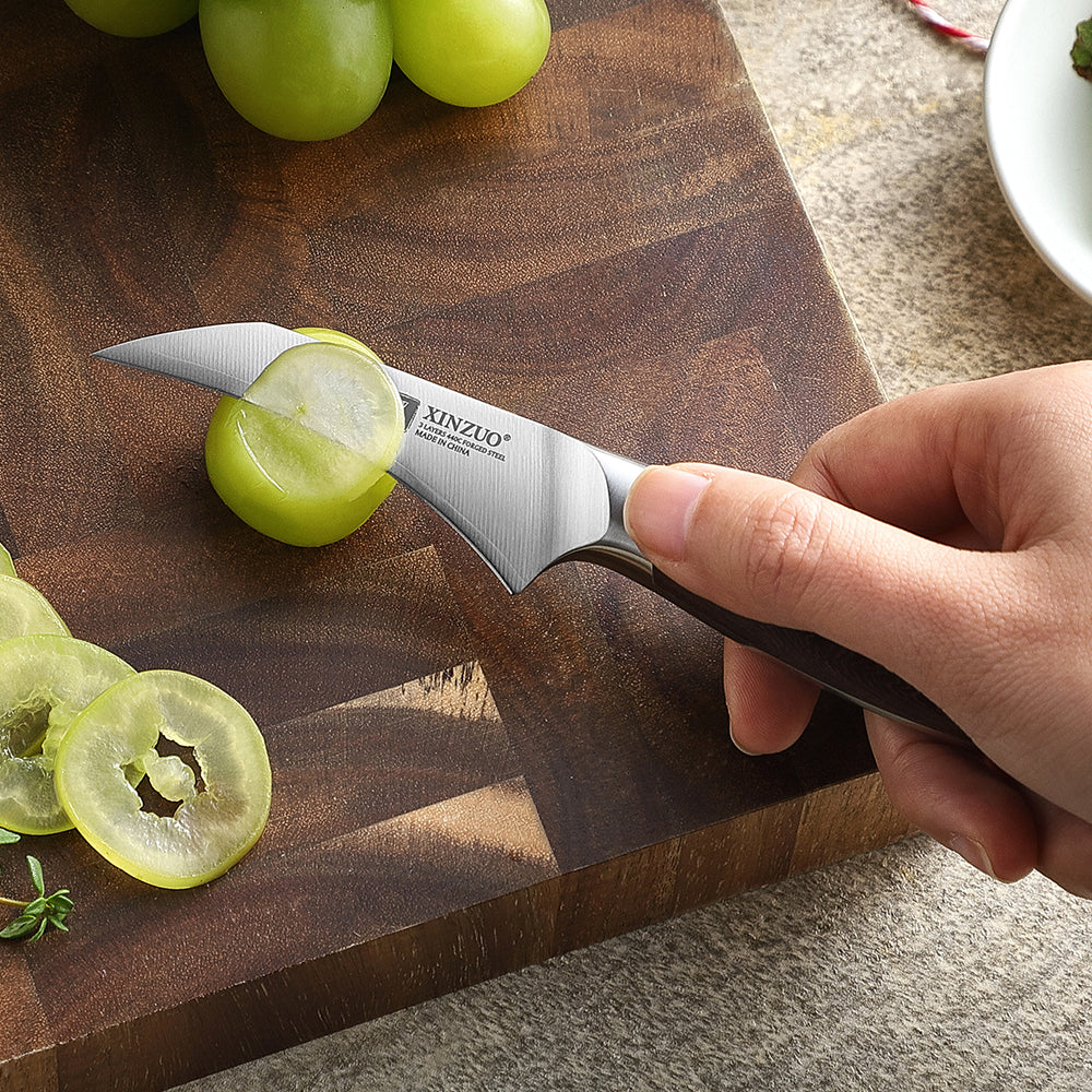XINZUO Sharp Kitchen Knife 3”Paring Knife Customized 3 Layers Composite Steel-Quality Red Wood Handle