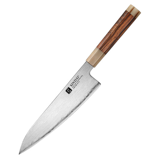 XINZUO Zhen XZ05 Series ZDP-189 Powder Steel Chef Knife 8.5 Inch, Made of Three-layer Composite Steel, Hardness Reaches 65-67HRC, Desert lronwood Octagonal HandIe