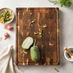 XINZUO Large Reversible End Grain Cutting Board - Acacia Wood with Juice Groove,Drain TPR Feet & Gift Box, Size 19.1" x 14" x 1.5"