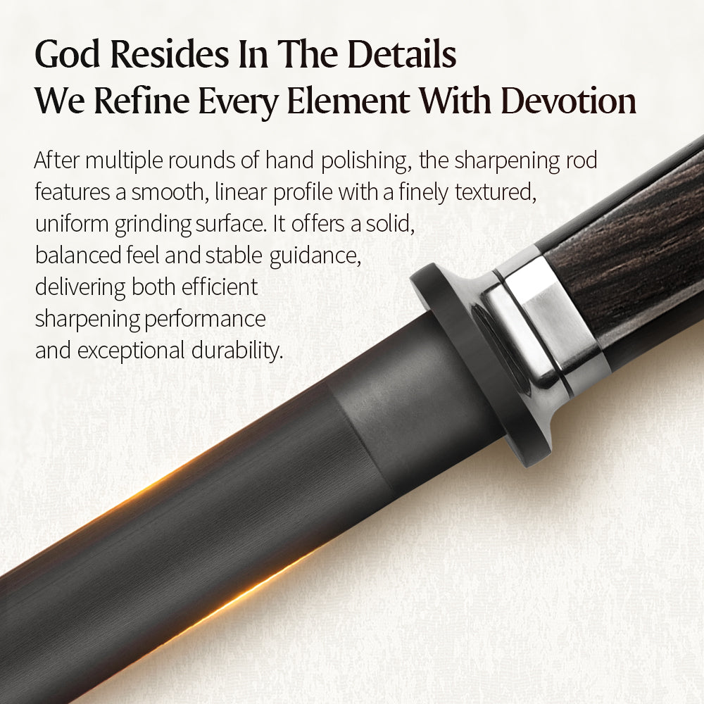 XINZUO Ji Series Premium Kitchen Sharpening Rod, Ergonomic Ebony Handle for Fast Blade Sharpening & Repair