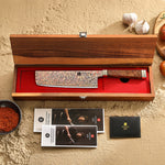 XINZUO 7.2 Inches Nakiri Knife, 53-Layer Tri-Color Copper Damascus Steel,Rosewood Handle,Acacia Wooden Gift Box Packing