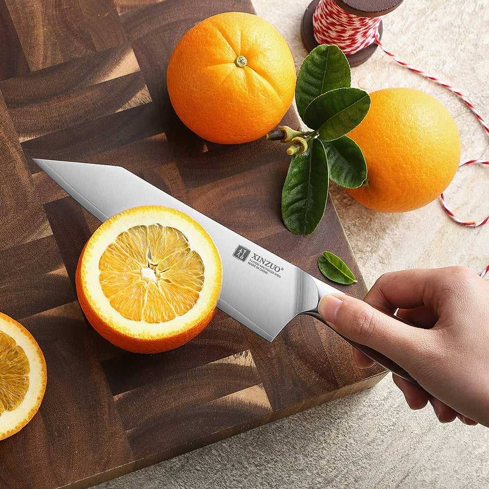 XINZUO 6.2”Sharp Kitchen Bunka Knife 3-Layer Composite Steel Comfort Red Wood Handle, Multipurpose Cooking Knife
