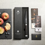 XINZUO Premium 5.3" Damascus Steel Utility Knife - 67 Layers Damascus Steel, 60±2 HRC, Black Titanium Plated, Full Tang, Professional Kitchen Knife