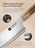 XINZUO Zhen XZ05 Series ZDP-189 Powder Steel Nakiri Knife 7.5 Inch, Made of Three-layer Composite Steel, Hardness Reaches 65-67HRC, Desert lronwood Octagonal HandIe