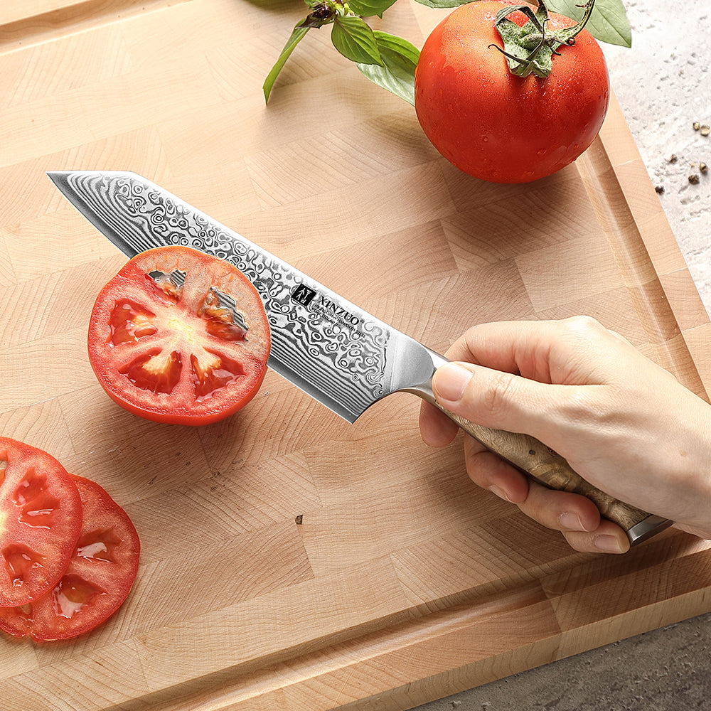 XINZUO 5.8 Inch Bunka Knife 10Cr15CoMoV Core 67 Layers Damascus Steel Ergonomic Wood Handle with Gift Box - Ideal for Home Kitchen & Restaurant