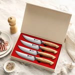 XINZUO 4PCS Steak Knife Set - Triple-Layer Composited Steel with Olive Wood Handle, Razor Sharp & Ergonomic Design-PIN Series