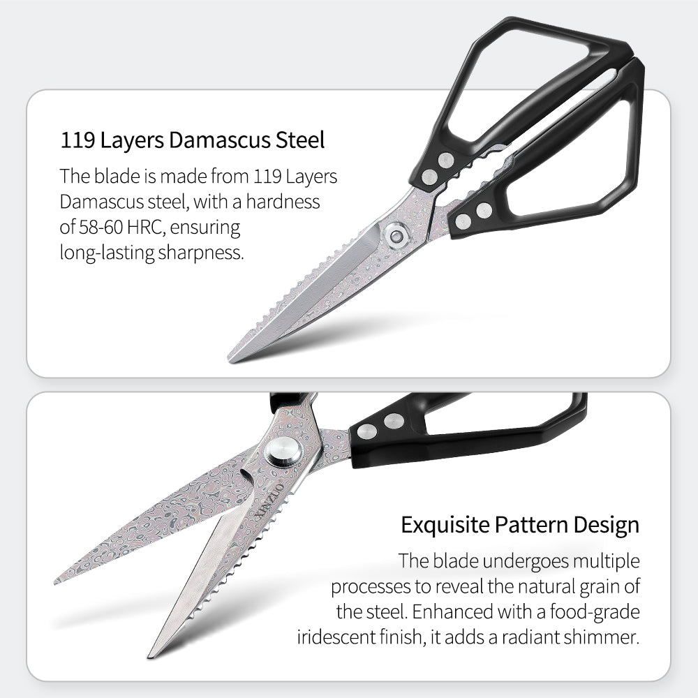 XINZUO Multi-Functional Kitchen Scissors 119 Layers Damascus Steel Iridescent Finish-Effort-saving Design