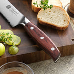 XINZUO 8.2 Inches Bread Knife 3 Layers Composite Steel 440C Steel Core With Nature Red Wood Handle