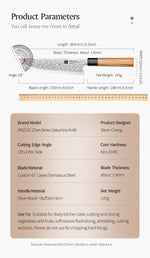 XINZUO PM8 Series 67 Layers Damascus Powder Steel Sakumira Knife 8.5 inches