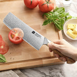 XINZUO Japanese Nakiri Knife - Triple-Layer Composited Steel with Olive Wood Handle, Razor Sharp & Ergonomic Design-PIN Series