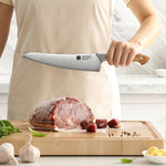 XINZUO Serrated Frozen Food Knife - Triple-Layer Composited Steel with Olive Wood Handle, Razor Sharp & Ergonomic Design-PIN Series