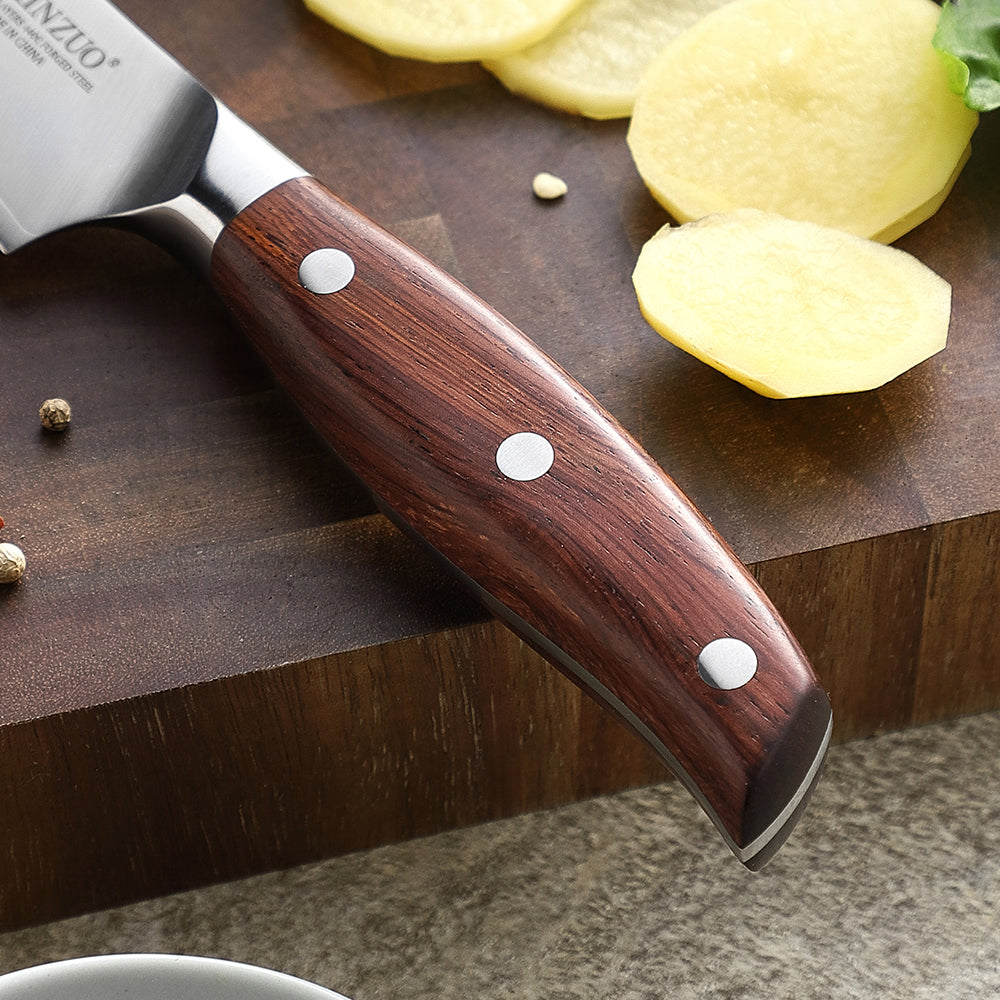 XINZUO Professional Utility Knife 3 Layers Composite Steel 60±1HRC Sharp Blade Premium Red Wood Ergonomic Handle
