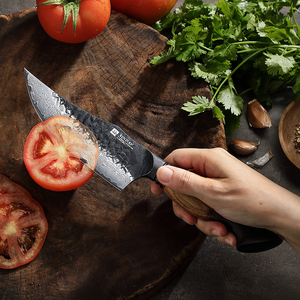 XINZUO 5.9 Inch Viking Knife 67 Layers Damascus Steel with Burnt Oak Handle – Norse-Inspired Tactical & Outdoor Utility Knife