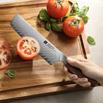XINZUO Xing Series Professional 7.2”Nakiri Knife Damascus Steel Blade 14Cr14MoVNb Steel Core - Chopping Meat and Fruit