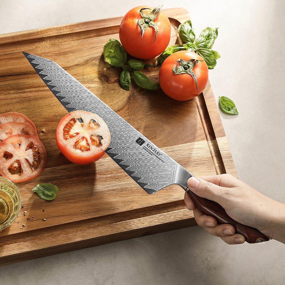 XINZUO Xing Series Custom Bread Knife 10 Inches 73-layer Damascus Powder Steel 14Cr14MoVNb Core Cutting Cake And Bread