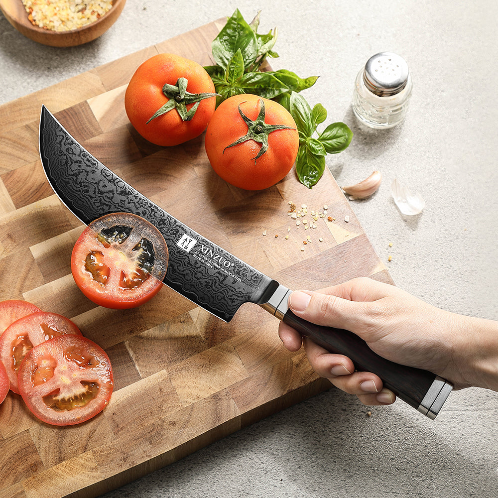 XINZUO Ji Series 7.5 Inches Viking Knife 67 Layers Damascus Steel 60±2HRC Hardness，Ebony Wood Handle
