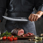 XINZUO 10 Inch Carving Knife 67 Layers Damascus Steel with Burnt Oak Handle - Precision Slicing Knife for Meat, Poultry & Roasts