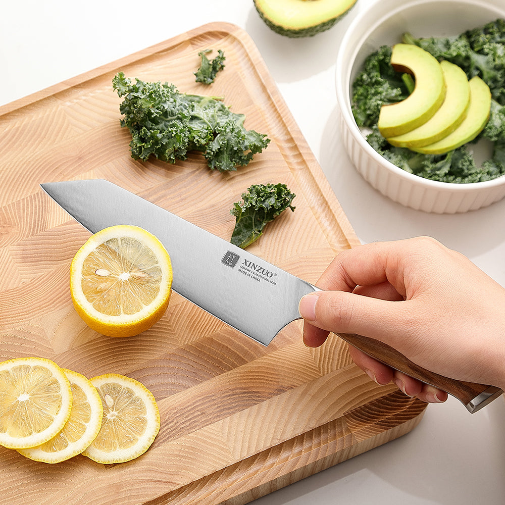 XINZUO Premium German Steel 5.8 Inches Bunka Knife – Olive Wood Handle, 56-58HRC Hardness, Ideal for Daily Kitchen Prep