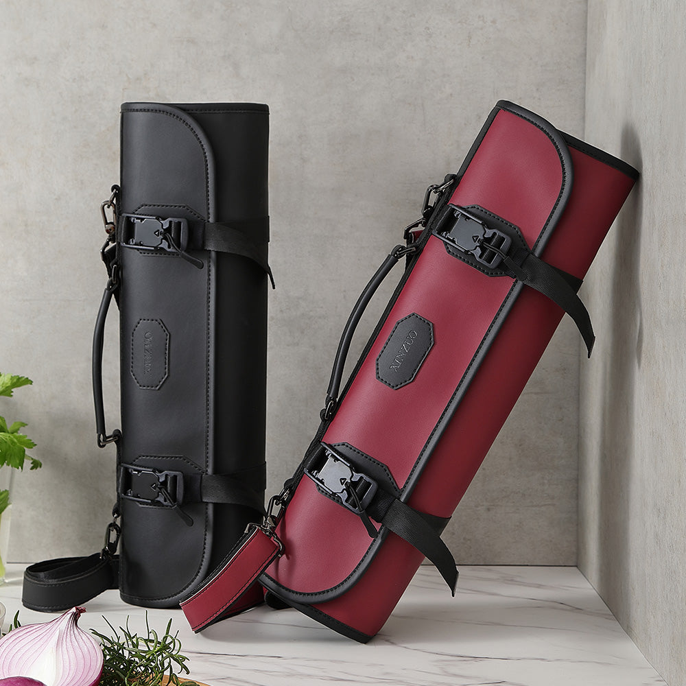 XINZUO Kitchen Knife Roll Bag, Microfiber Leather & Thickened Canvas Knife Storage Wrap with 8 Slots, Portable Wear-resistant Knife Carrier for Professional Chefs Camping Kitchen