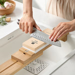 XINZUO Adjustable Solid Wood Whetstone Sharpening Stand, Extendable Walnut & White Oak Sharpening Holder for Kitchen Knife Sharpening, Sink Mount Stable Sharpening Support Stand