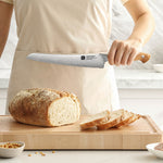 XINZUO Serrated Bread Knife - Triple-Layer Composited Steel with Olive Wood Handle, Razor Sharp & Ergonomic Design-PIN Series