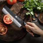 XINZUO 7 Inch Japanese Nakiri Knife, 67 Layers Damascus Steel with Burnt Oak Handle - Precision Vegetable Chef Knife for Professional & Home Use