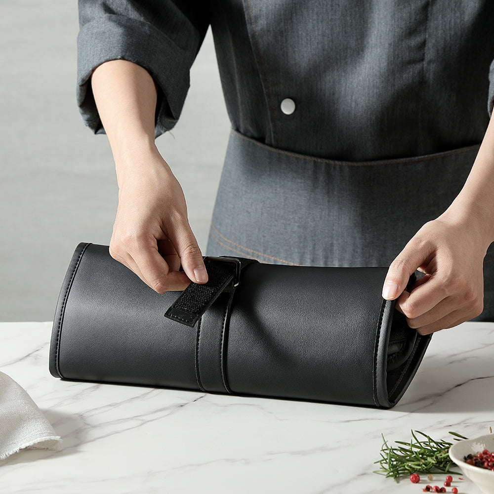 XINZUO 1PC Professional Chef Knife Roll Bag – 8 Slots, Microfiber Leather & Thickened Canvas, Available in Black or Blue,Durable Knife Storage & Travel Case for Chefs, Culinary Students & Home Cooks