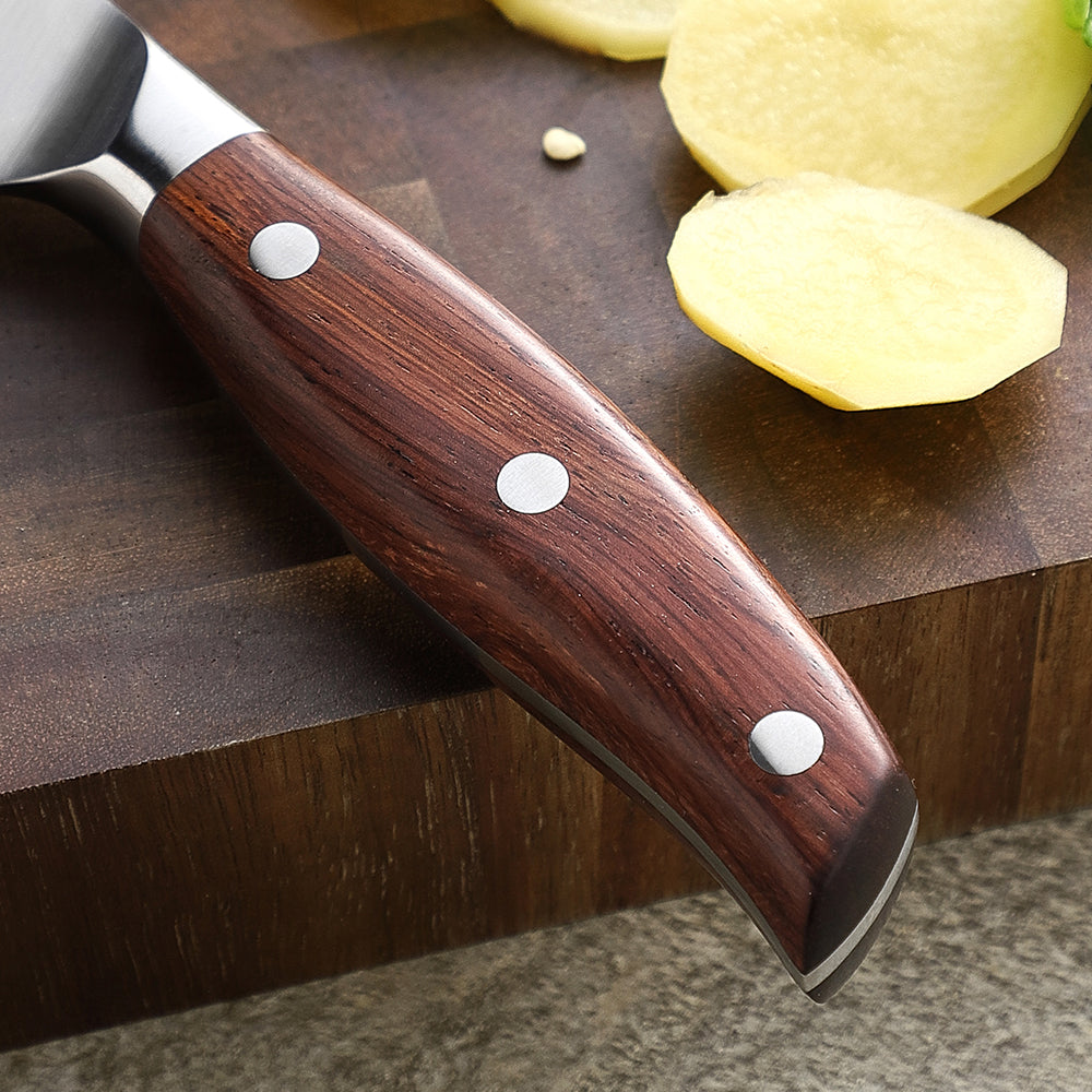 XINZUO Sharp Kitchen Knife 3”Paring Knife Customized 3 Layers Composite Steel-Quality Red Wood Handle