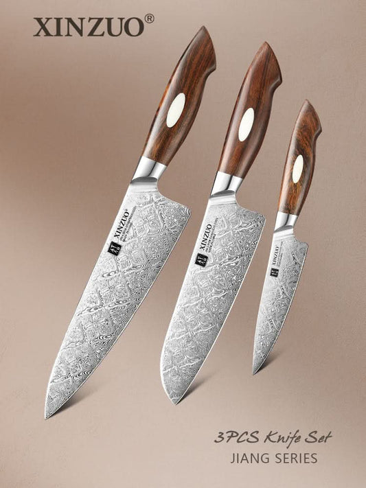 XINZUO 3-Piece 110 Layers Damascus Steel Kitchen Knife Set-Jiang Series
