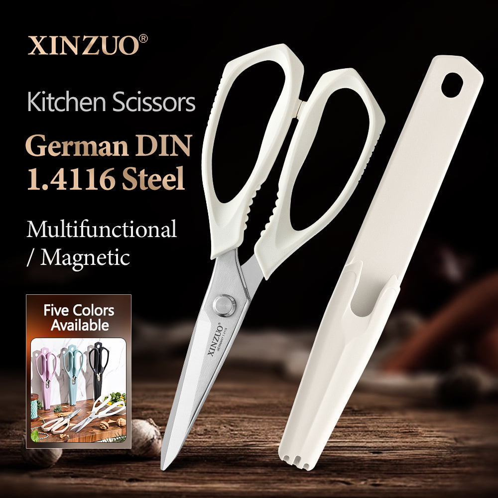 XINZUO 5 Colors Magnetic Kitchen Scissors with Fridge Storage – German 1.4116 Molybdenum-Vanadium Steel, Multi-Purpose