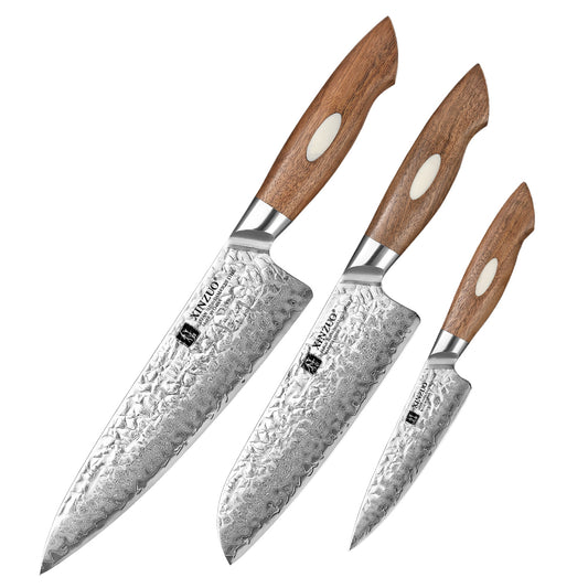 XINZUO 3-Piece  67 Layers Japanese AUS-10 Damascus Steel Kitchen Knife Set-Jiang Series