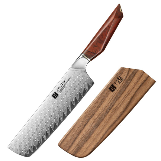 XINZUO Xing Series Professional 7.2”Nakiri Knife Damascus Steel Blade 14Cr14MoVNb Steel Core - Chopping Meat and Fruit