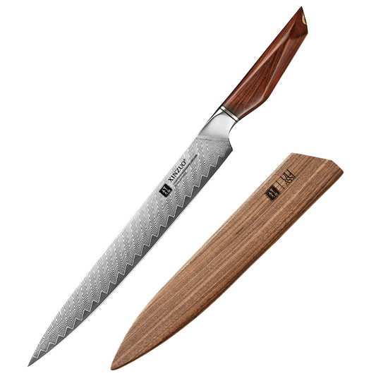 XINZUO 10.2 Inches Carving Knife – 73-Layer Damascus Powder Steel, Michelin Star Collaboration, Sustainable Packaging, All-Purpose Culinary Tool