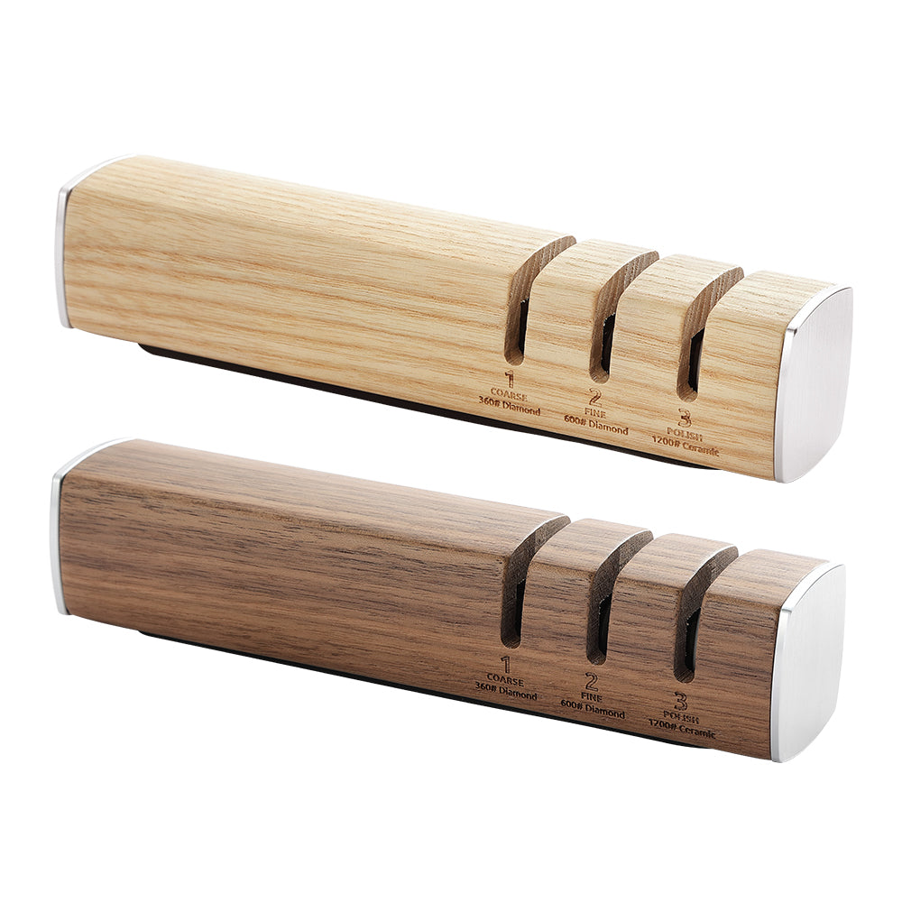 XINZUO 1PC 3-in-1 Knife Sharpener Diamond & Ceramic System Ash Wood & Walnut Wood Option，Scientific and Efficient Sharpening