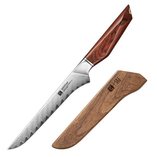 XINZUO Xing Series Ergonomic Rosewood Boning Knife –73 Layers Damascus Steel With 14Cr14MoVNb Core