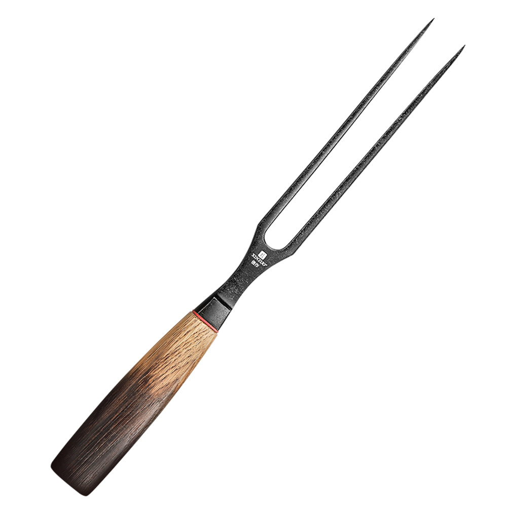 XINZUO 6 Inch Carving Fork with Burnt Oak Handle - Professional Meat Fork for Roasts, BBQ and Serving