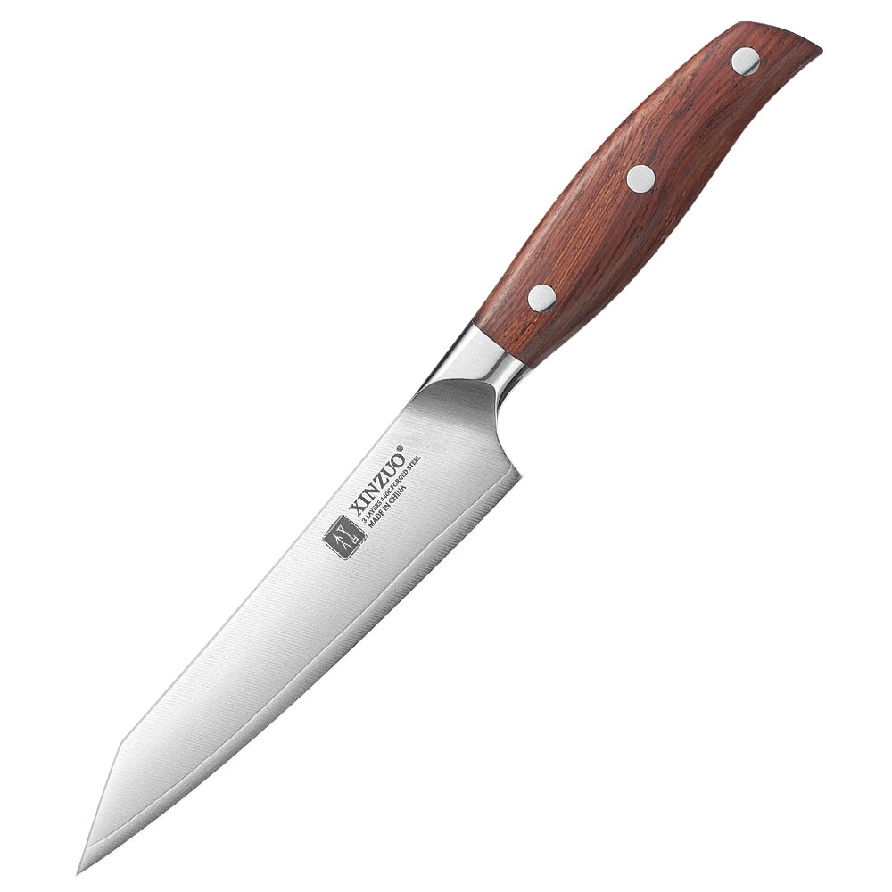 XINZUO Professional Utility Knife 3 Layers Composite Steel 60±1HRC Sharp Blade Premium Red Wood Ergonomic Handle