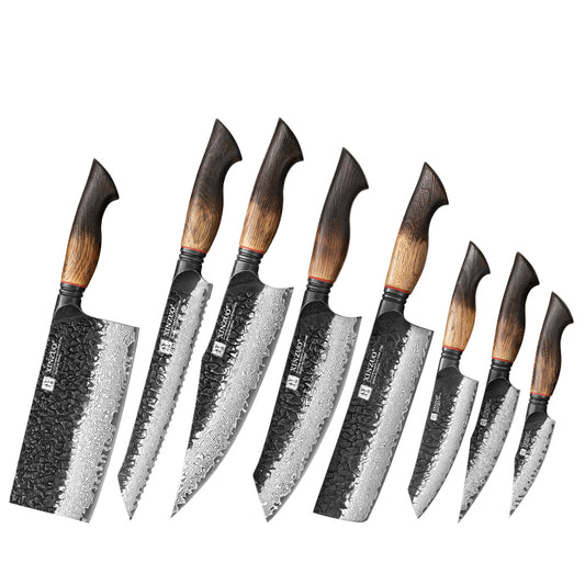 XINZUO 8-Piece Premium Damascus Steel Knife Set - Professional Kitchen Knives with Burnt Oak Handle