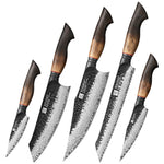XINZUO 5-Piece Knife Set, 67 Layers Black Damascus Steel,Burnt Oak Handle MO-Series